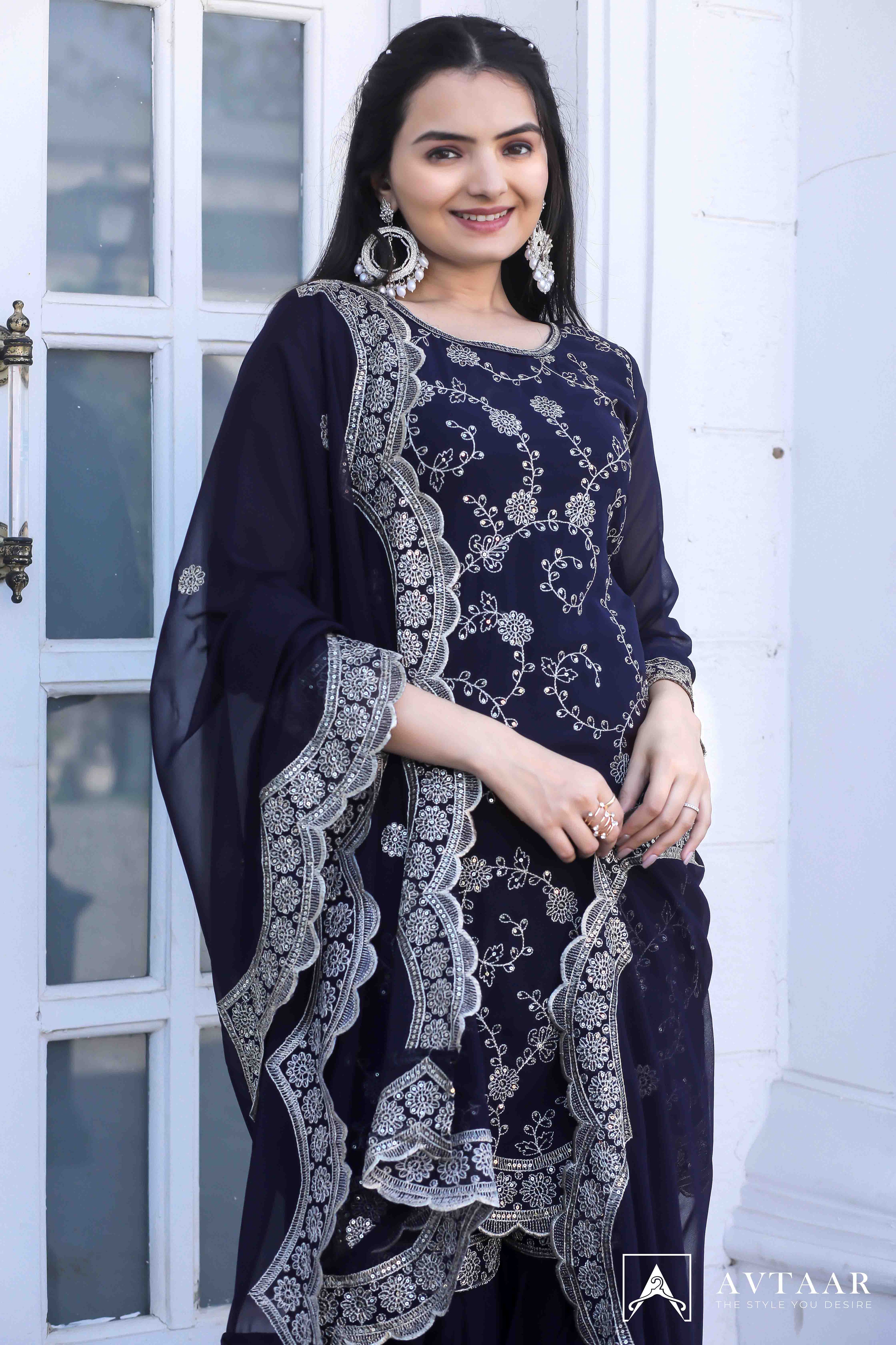 Mystical Navy Blue Palazzo Suits