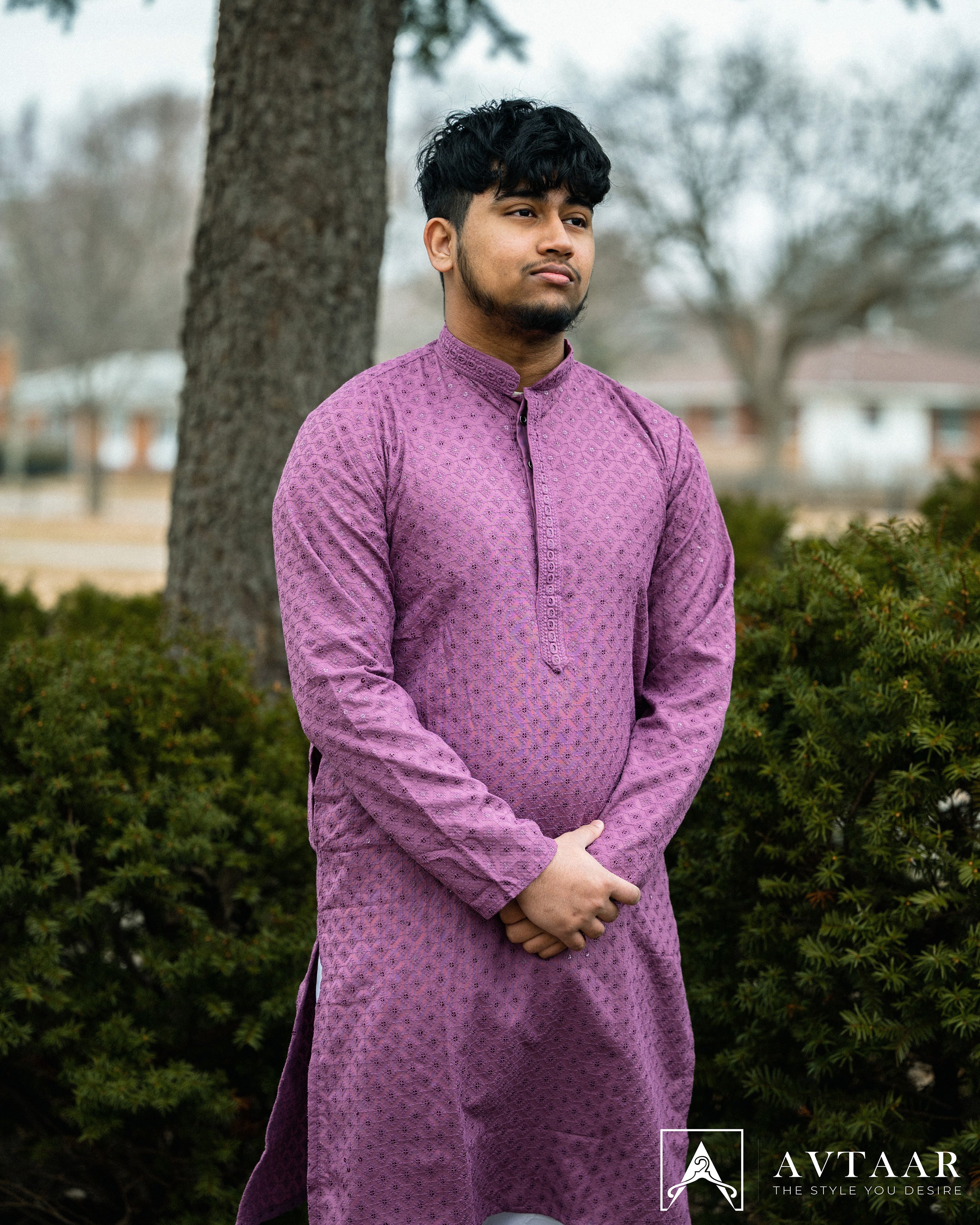 Purple Cotton Kurta Pajama For Men