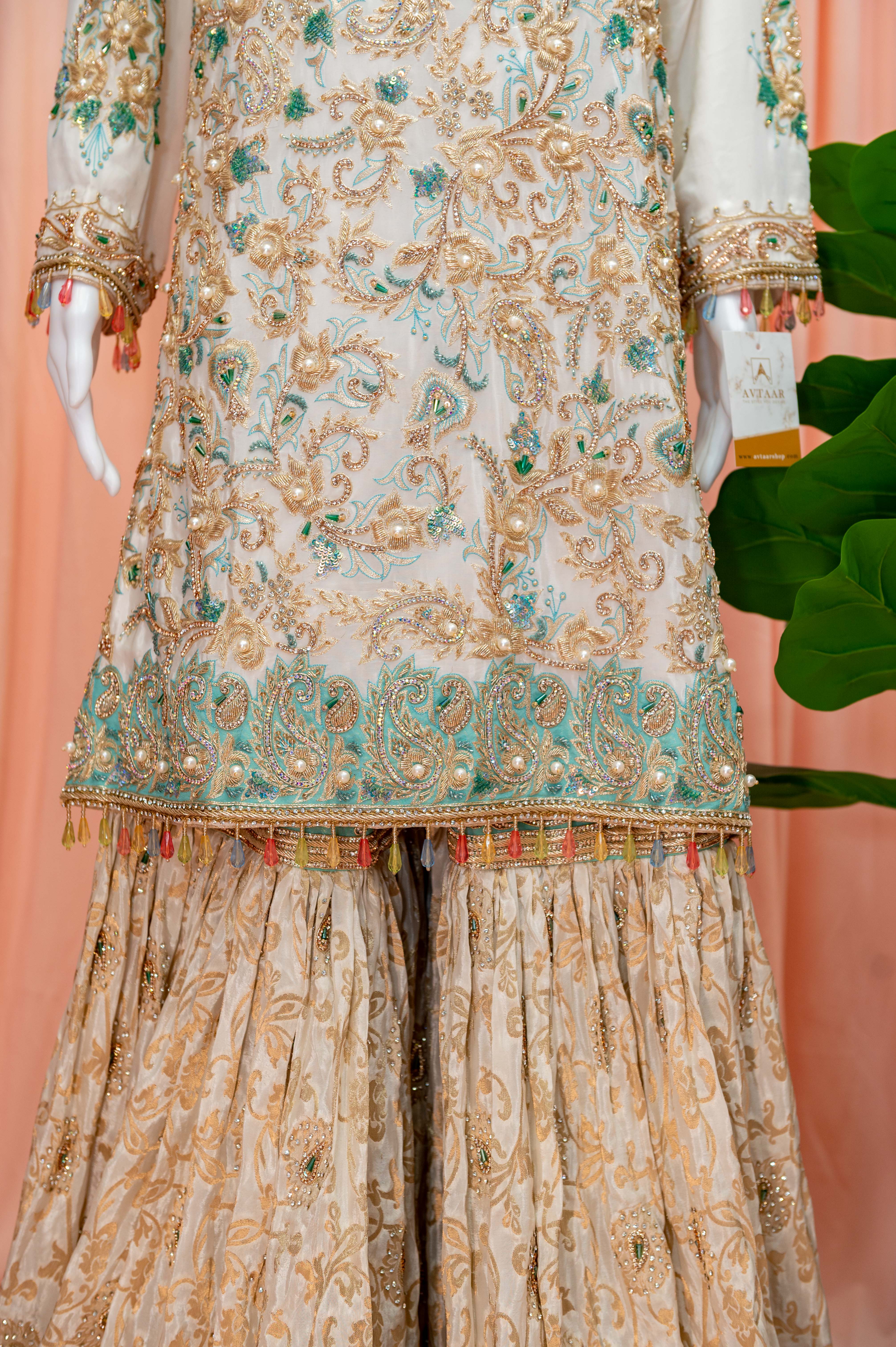 Heavy Embroidered White Gharara Suit