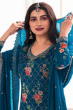 Navy Blue Embroidered Palazzo Suit
