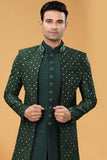 Green Wedding Wear Jacket Style Sherwani