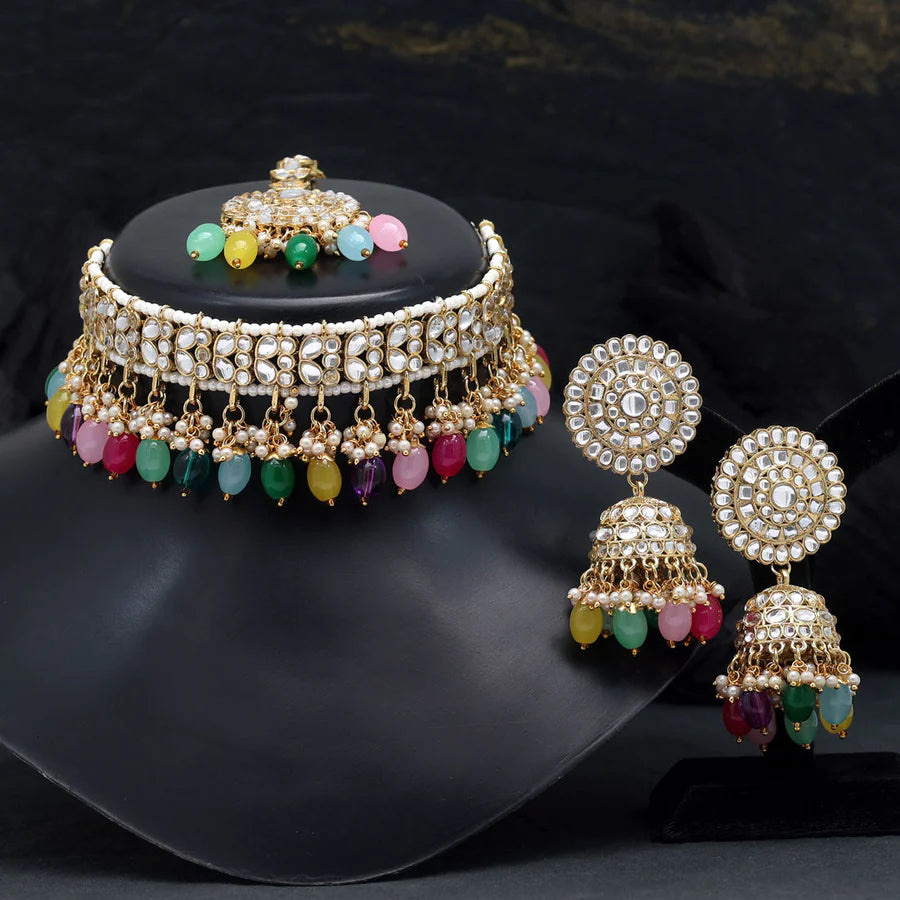 Multi Color Choker Kundan Necklace Set