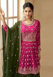 Ruby Pink Embroidered Skirt Palazzo Suit