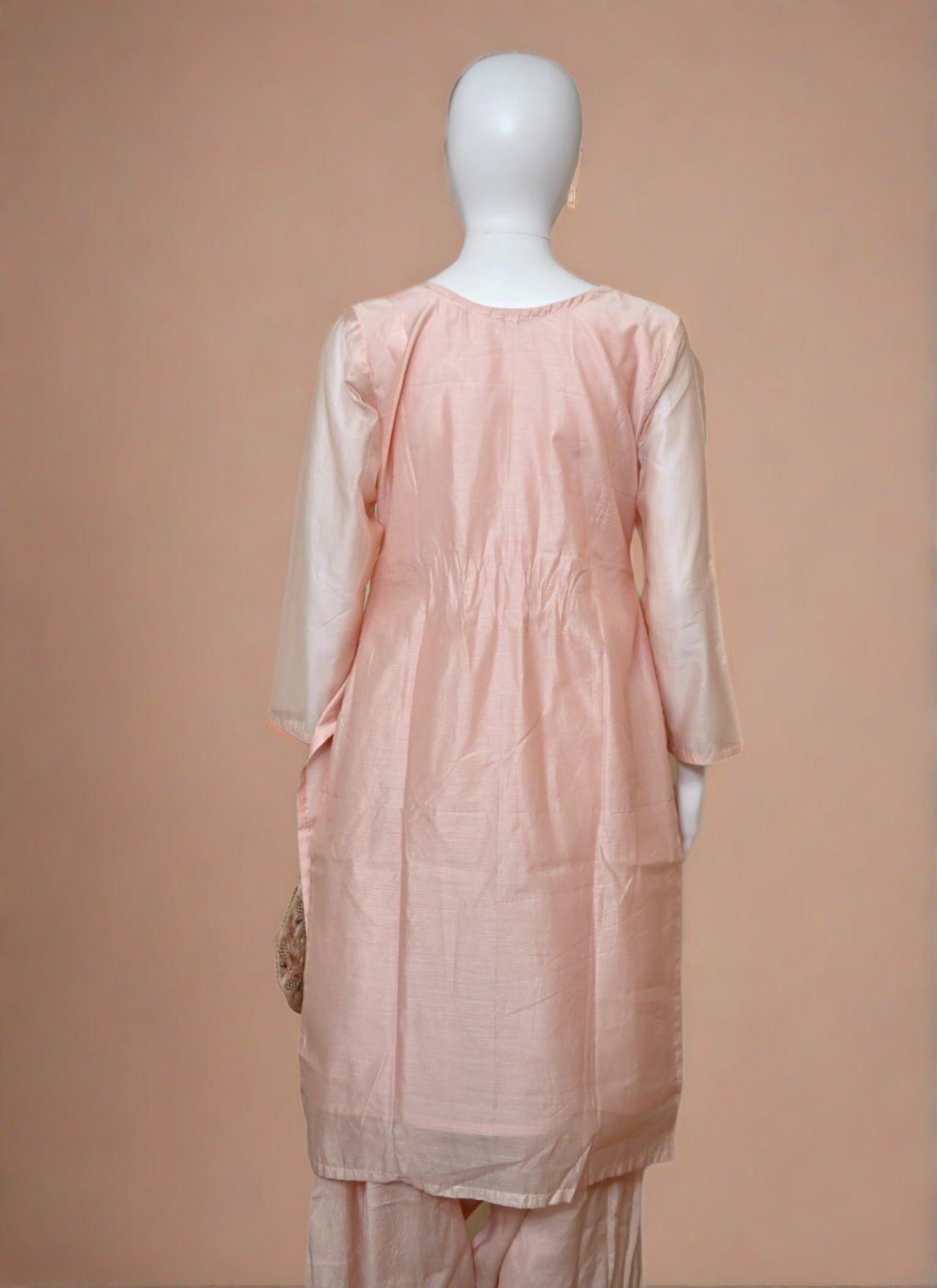 Peach Embroidered Salwar Suit with Pouch