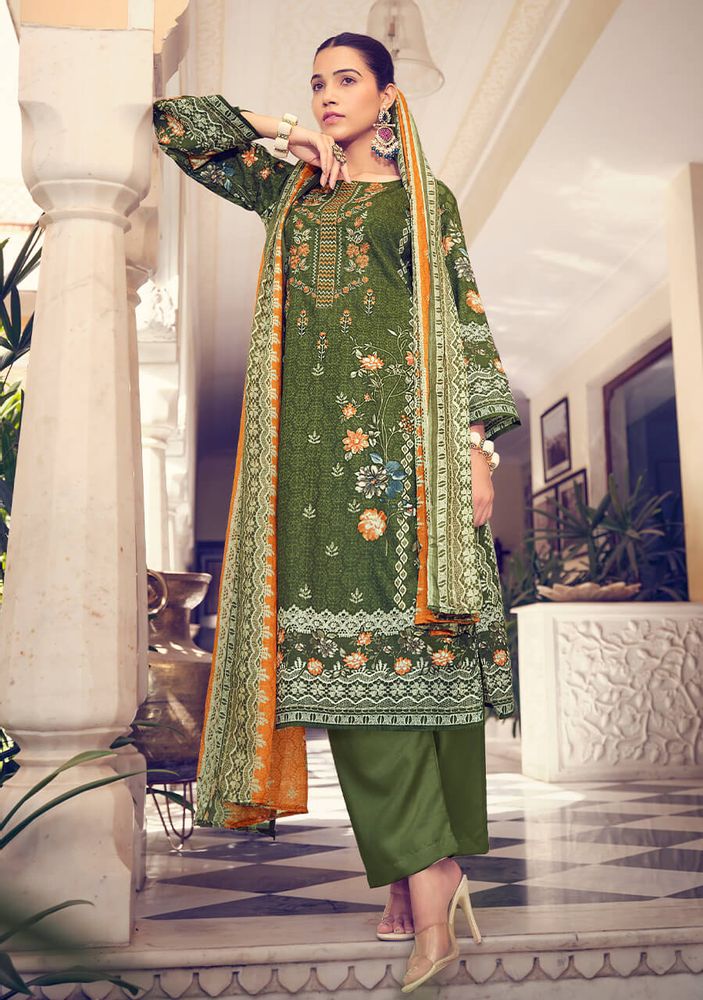 Readymade Cotton Fancy Olive Salwar Suit