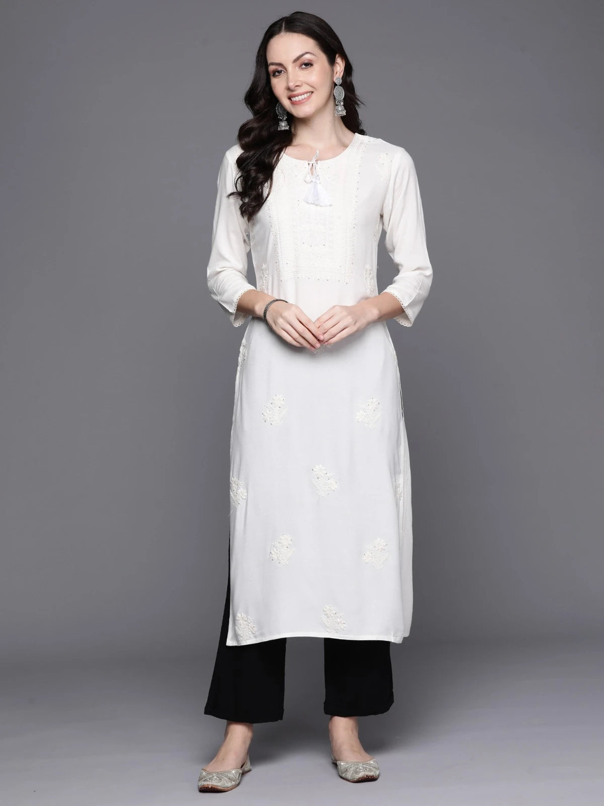 White Ivory Impressions Kurti (Top Only)