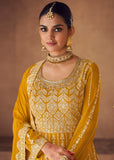 Yellow Embroidered Georgette Palazzo Suit