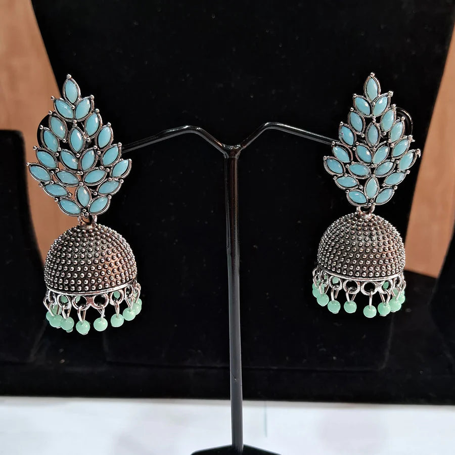 Emerald Enigma paste Color Oxidised Earrings