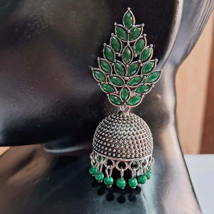 Emerald Enigma Black Color Oxidised Earrings