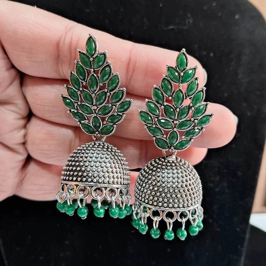 Emerald Enigma Black Color Oxidised Earrings