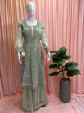 Lime Green Gorgeous Embroidered Palazzo Suit