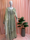 Lime Green Gorgeous Embroidered Palazzo Suit