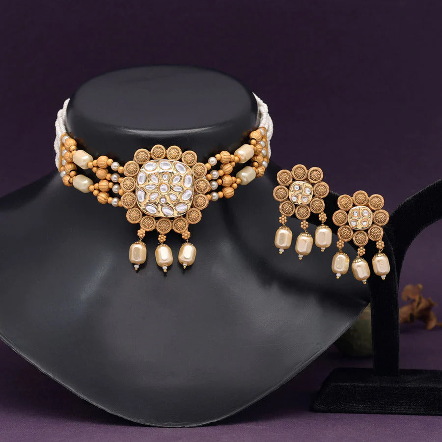 Choker Matte Gold Necklace Set