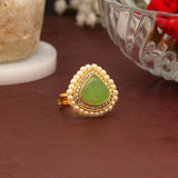Parrot Green Color Kundan Ring For Women