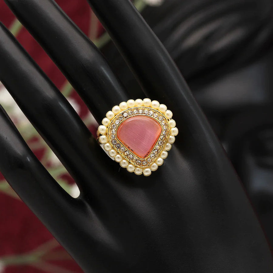 Pink Color Kundan Ring For Women