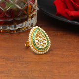 Green Color Kundan Meenakari Finger Ring