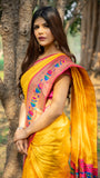 Reception Wear Pathani Silk Saree Yellow