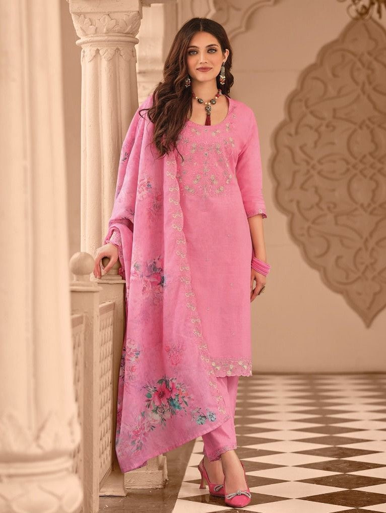 Pink Elegant Ethnic Cotton Salwar Suit