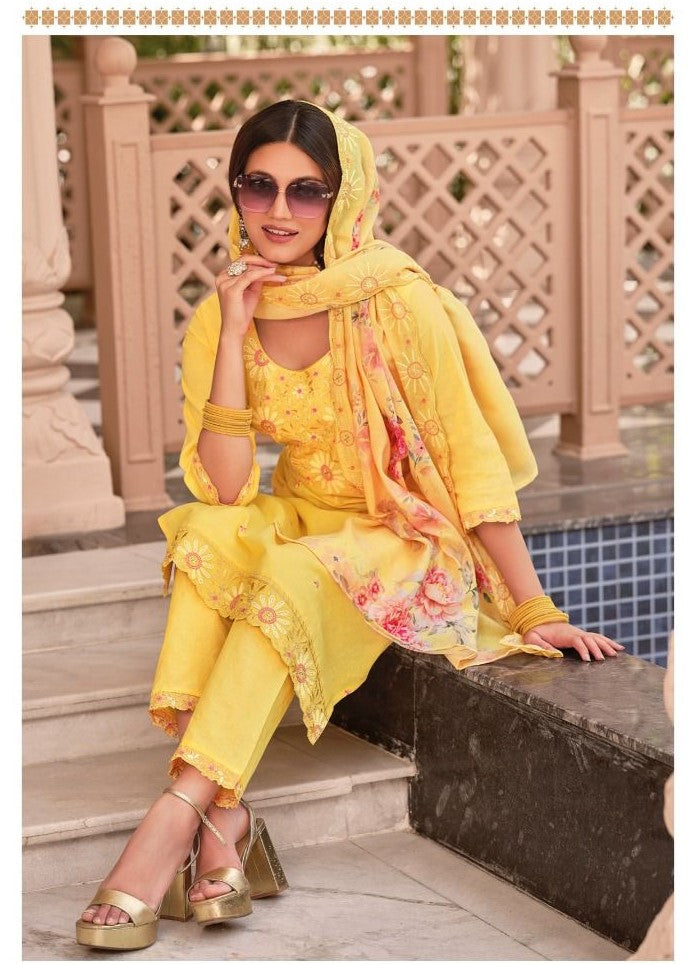 Yellow Elegant Ethnic Cotton Salwar Suit