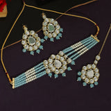 Sky Blue Color Choker Kundan Necklace Set