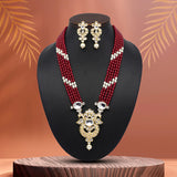 Maroon Color Kundan Long Necklace Set