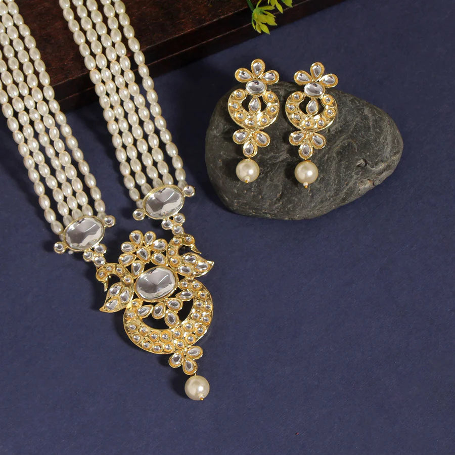 White Color Kundan Long Necklace Set