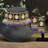 Purple Color Choker Kundan Meena Necklace Set