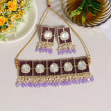 Purple Color Choker Kundan Meena Necklace Set
