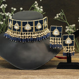 Blue Color Choker Kundan Meena Necklace Set