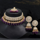Beautiful Purple Color Choker Kundan Necklace Set