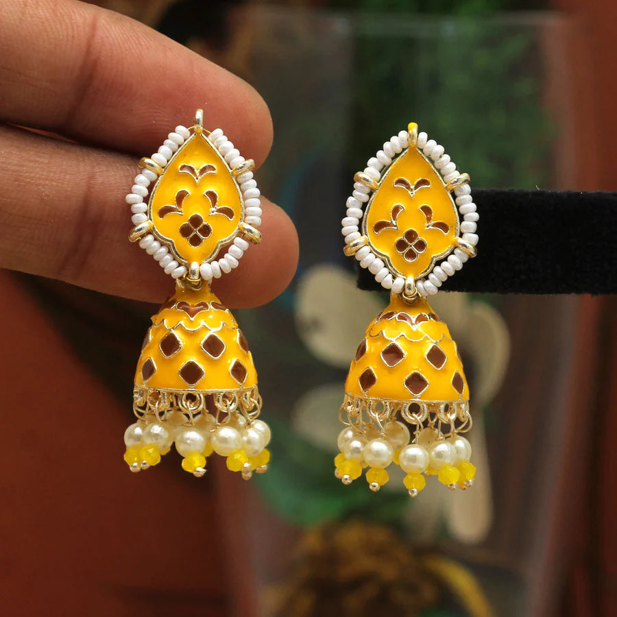 Yellow Color Meenakari Earrings
