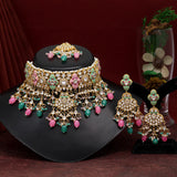 Pink & Rama Green Color Kundan Meenakari Necklace Set