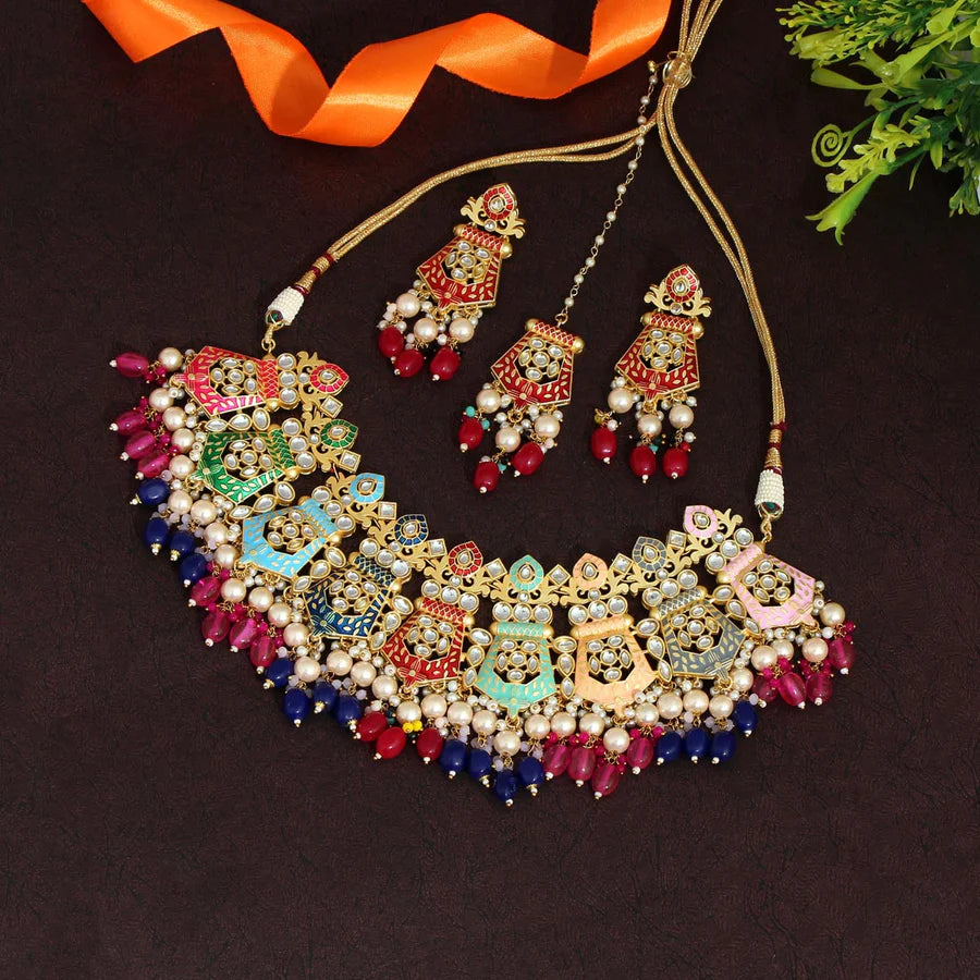 Multi Color Kundan Meenakari Necklace Set