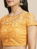 Net Lycra Embellished Designer Saree Dark Yellow