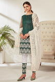 Net Fabric Embroidered  Fancy Salwar kameez In Dark Green