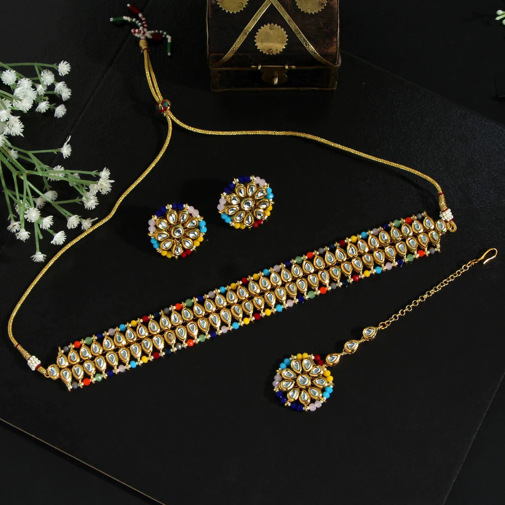 Beautiful Multi Color Meena Work Choker Kundan Necklace Set