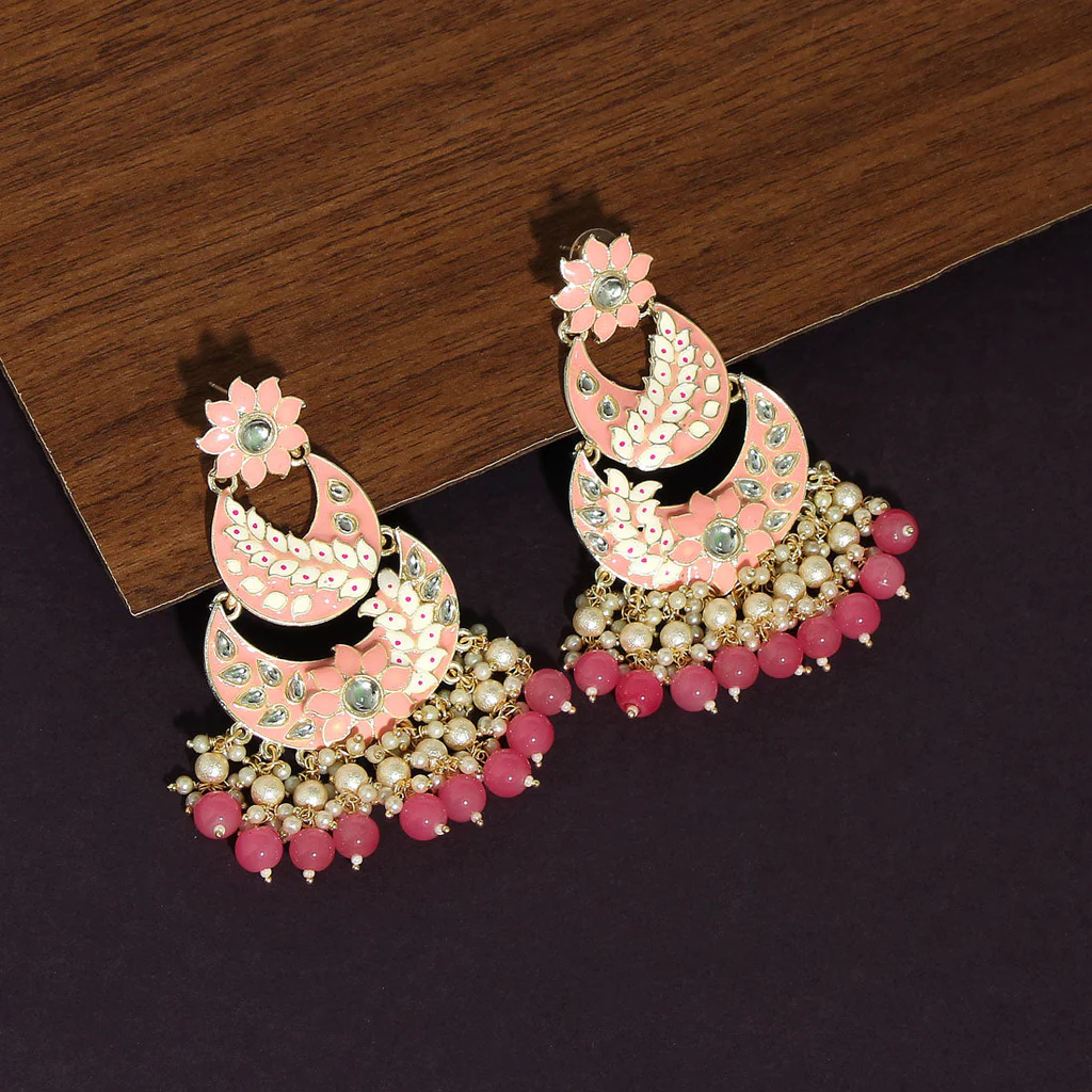 Beautiful Pink Color Meenakari Earrings
