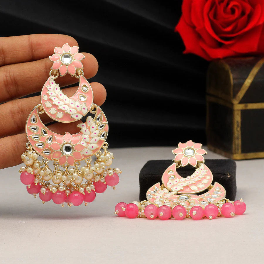 Beautiful Pink Color Meenakari Earrings