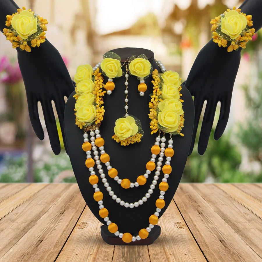Yellow Color Synthetic Rose Floral Necklace Set