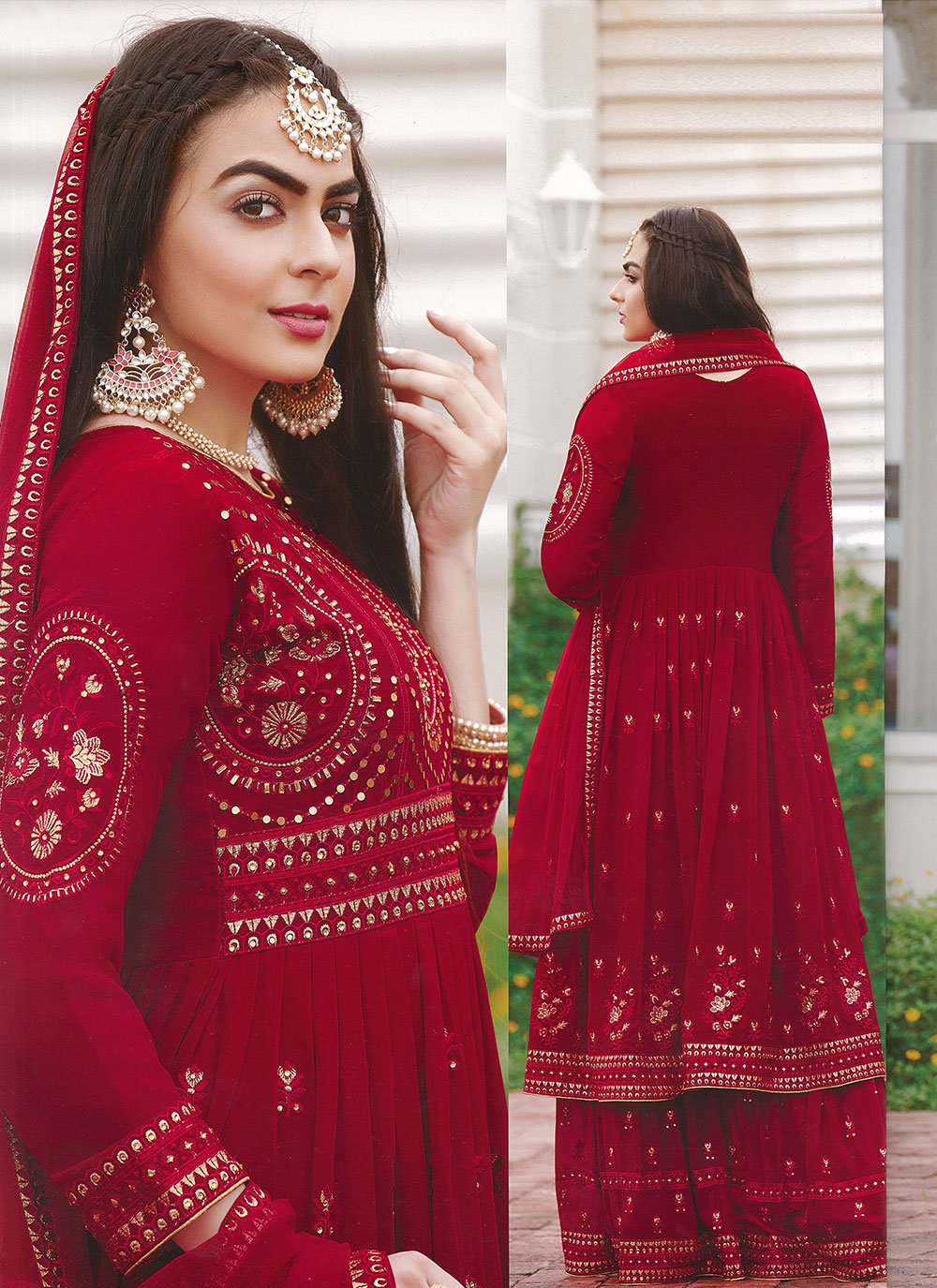 Gorgeous Faux Red Georgette Palazzo Suit