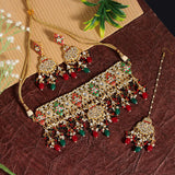 Maroon & Green Color Premium Meenakari Necklace Set