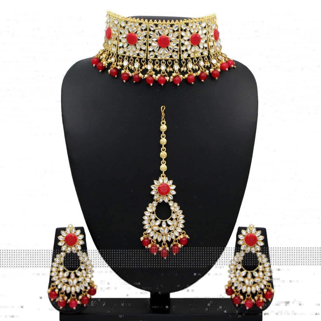 Gorgeous Red Kundan Necklace Set