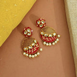 Red Color Kundan Meenakari Earrings
