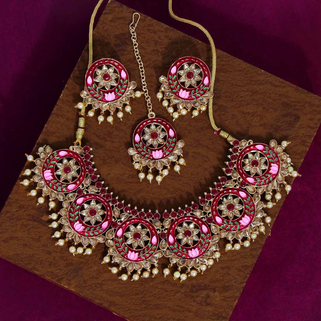 Kundan Maroon Color Necklace Set